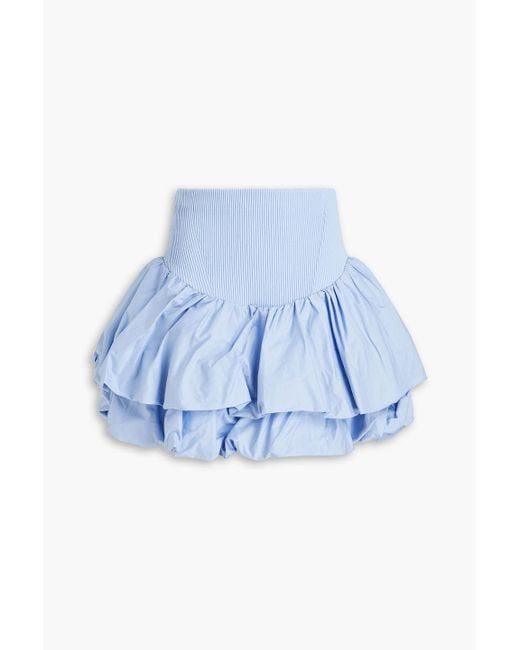 Aje. Blue Turner Tiered Ribbed-knit And Taffeta Mini Skirt