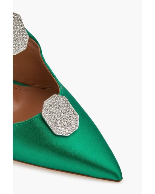 Malone Souliers Green Tina 70 Crystal-embellished Satin Mules