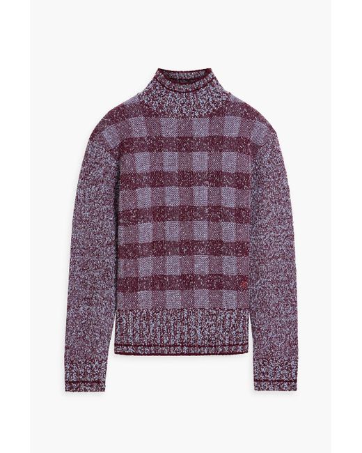 Victoria Beckham Purple Checked Bouclé-knit Wool-blend Turtleneck Sweater
