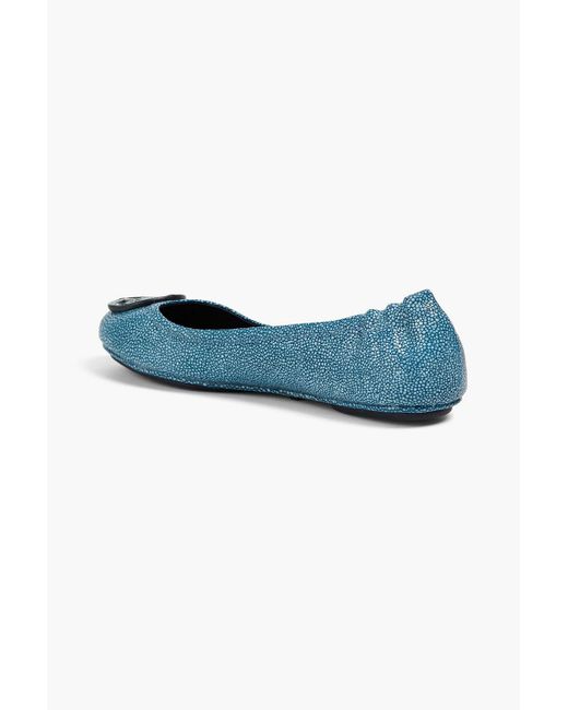 Tory Burch Blue Embellished Stingray-effect Leather Ballet Flats