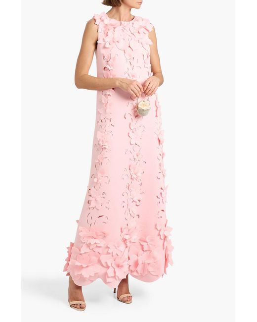 Badgley Mischka Pink Appliquéd Laser-Cut Scuba Gown