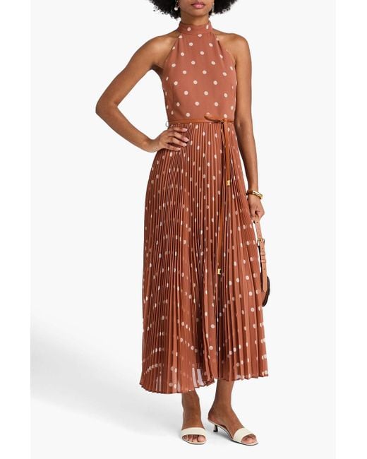 Zimmermann Brown Pleated Polka-Dot Georgette Midi Dress