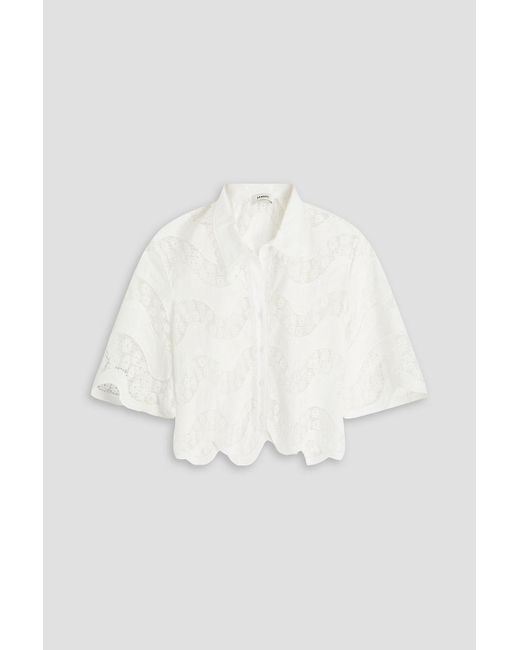 Sandro White Scalloped Crocheted Lace And Poplin Shirt