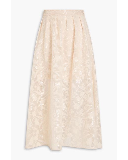 Maje Natural Sequined Mesh Midi Skirt