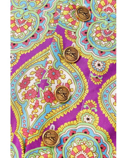 Etro White Pleated Printed Silk-Twill Shorts