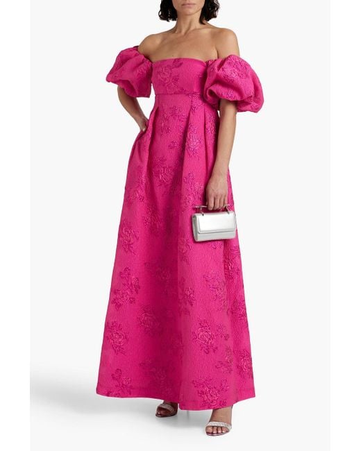 Rebecca Vallance Pink Matchmaker Off-the-shoulder Metallic Cloqué-jacquard Gown