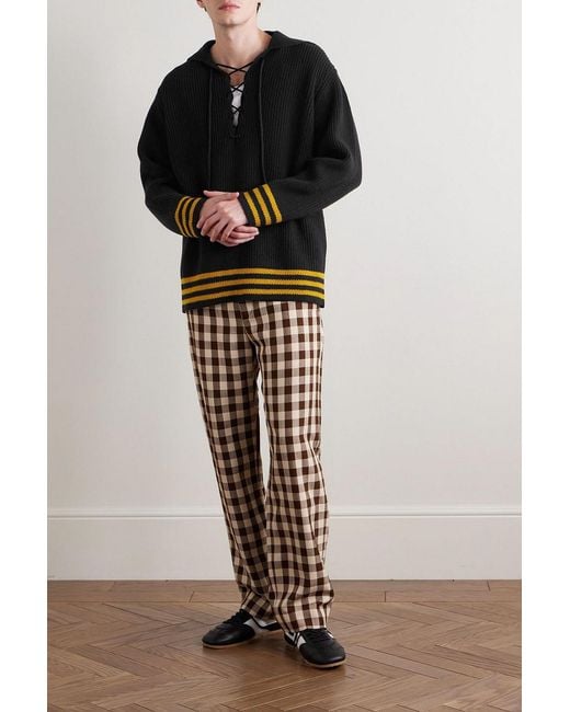 Bode Black Deck Striped Ribbed Wool Sweater for men