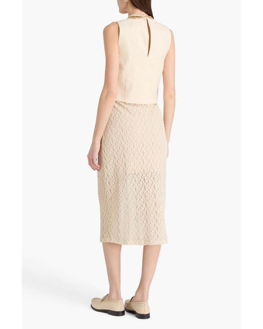 Sandro Natural Cropped Embellished Linen-blend Twill Top