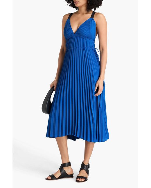 Proenza Schouler Blue Pleated Crepe Midi Dress