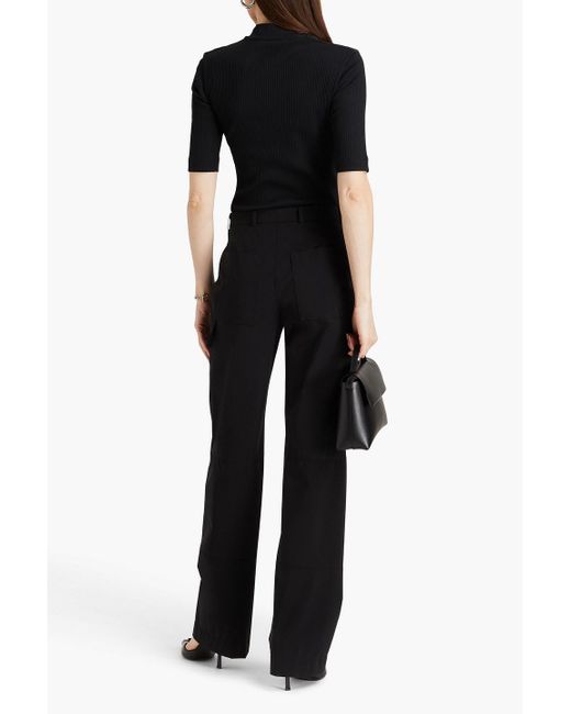Brunello Cucinelli Black Bead-embellished Ribbed Cotton-jersey Top