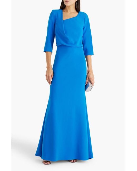 Badgley Mischka Blue Draped Crepe Gown