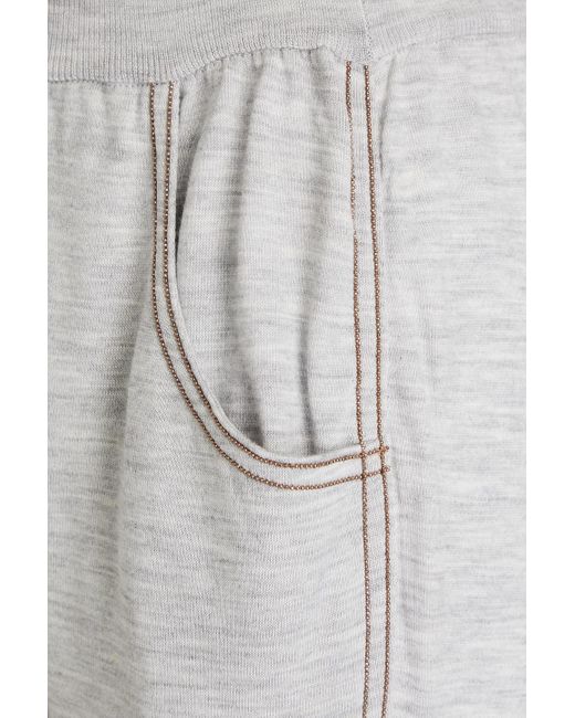 Brunello Cucinelli White Cropped track pants aus einer woll-kaschmirmischung mit zierperlen