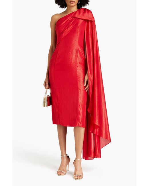 Jenny Packham Red Midikleid aus lamé mit asymmetrischer schulterpartie und schleife