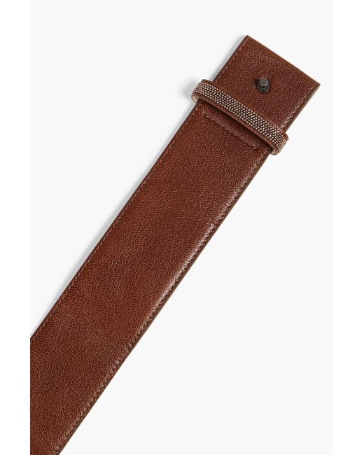 Brunello Cucinelli Brown Bead-embellished Textured-leather Belt