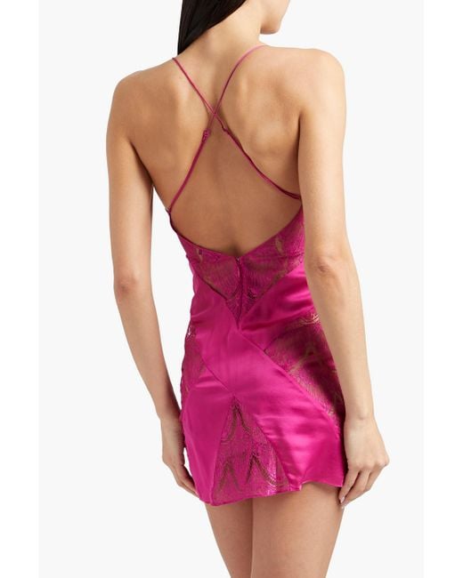 Agent Provocateur Pink Emie Lace-Paneled Silk-Satin Chemise