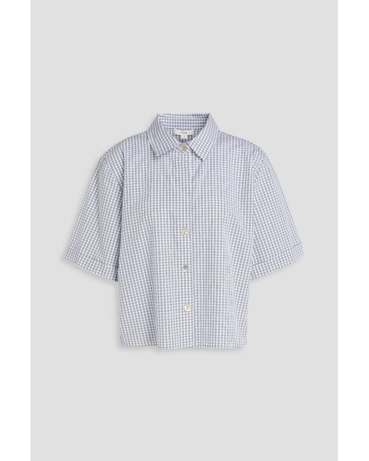 Vince Blue Cropped Checked Cotton-Poplin Shirt