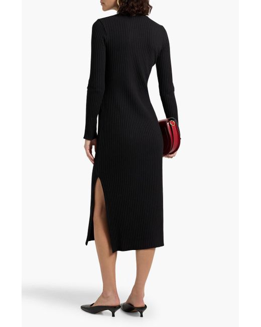 Vince Black Ribbed Cotton-Blend Midi Dress