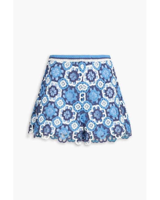 Maje Blue Crocheted Cotton Shorts