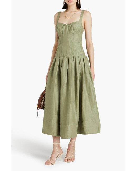 Nicholas Green Makenna Pleated Linen Midi Dress