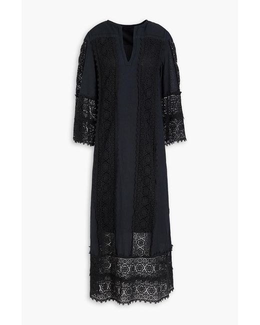 By Malene Birger Black Delane Crochet-trimmed Linen And Cotton-blend Kaftan