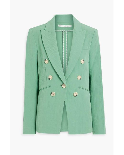 Veronica Beard Green Emsley Cotton And Linen-blend Seersucker Blazer