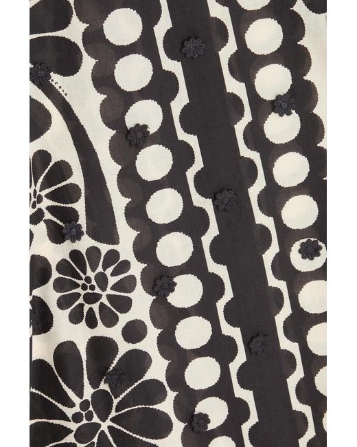 Farm Rio Black Printed Cotton-Gauze Top