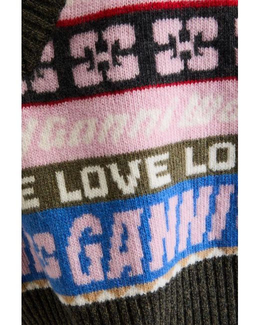 Ganni Green Intarsia-knit Vest