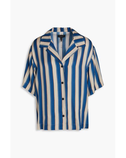 Rag & Bone Blue Declan Striped Silk-Blend Twill Shirt