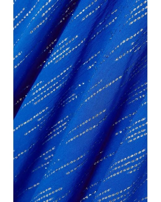Rixo Blue Racquel Ruched Metallic Jacquard Midi Dress