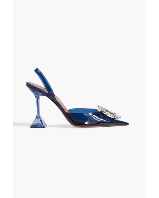 AMINA MUADDI Blue Begum Crystal-Embellished Pvc Slingback Pumps