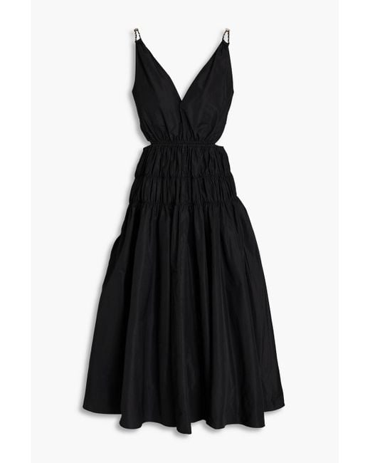 Maje Black Cutout Shirred Taffeta Midi Dress