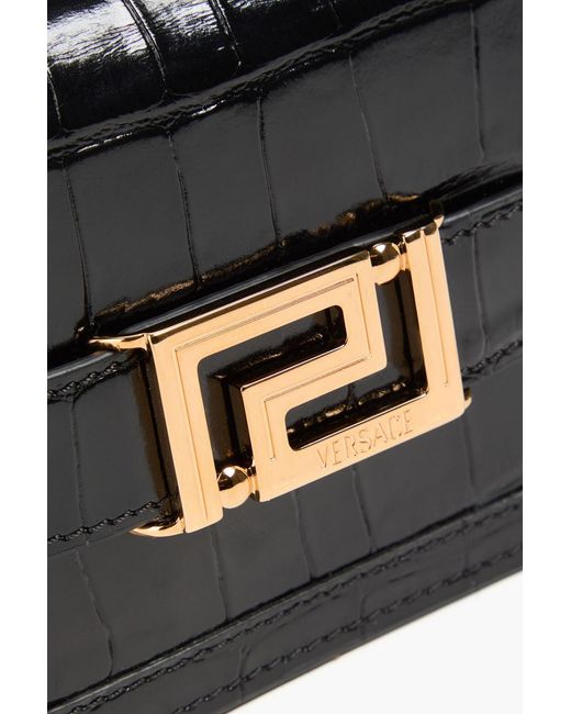 Versace Black Greca Goddess Croc-Effect Leather Wallet