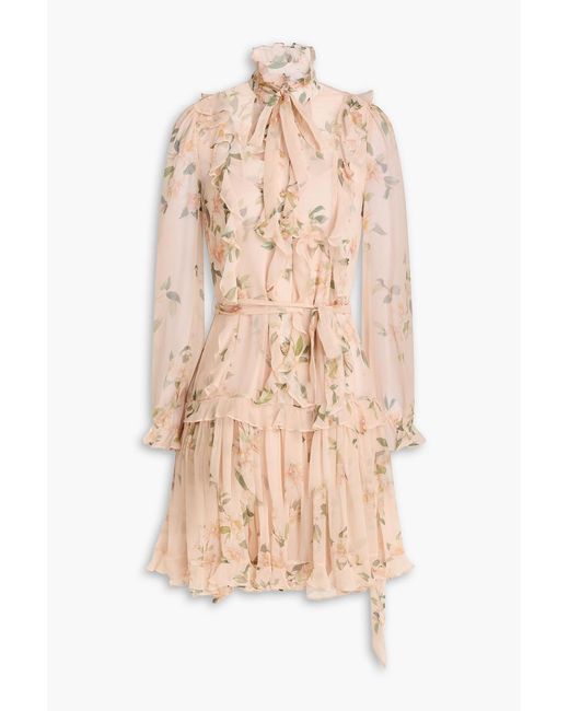 Zimmermann Natural Ruffled Floral-Print Silk-Georgette Mini Dress