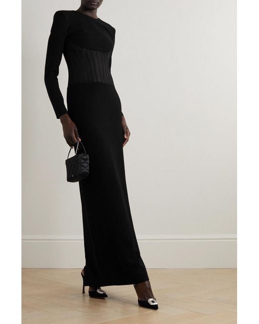 Monot Black Mesh-paneled Crepe Gown