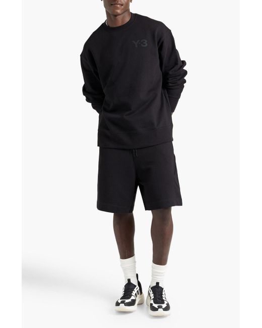 Y-3 Black French Cotton-terry Drawstring Shorts for men