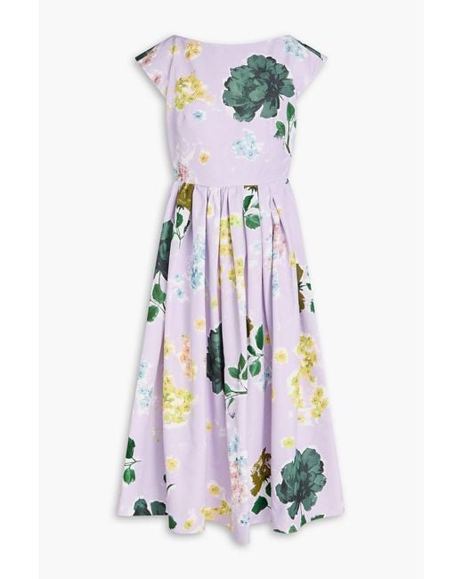 Erdem White Gathered Floral-Print Cotton-Blend Faille Midi Dress