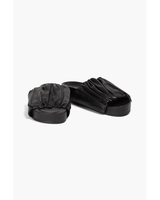 Jil Sander Black Ruched Leather Slides