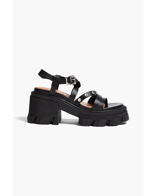 Ganni Black Crystal-embellished Leather Platform Sandals