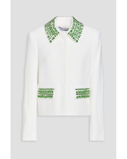 Veronica Beard Green Imogen Crystal-Embellished Crepe Jacket