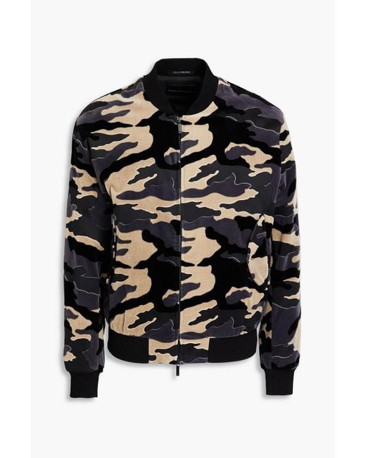 Emporio Armani Black Camouflage-print Cotton-velvet Bomber Jacket for men