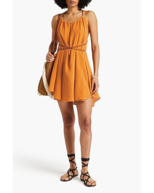 Caravana Orange Mahahual Open-back Cotton-gauze Mini Dress