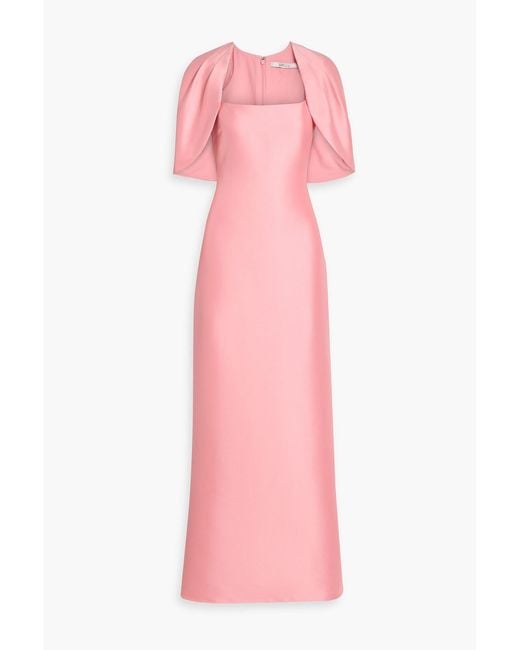 Badgley Mischka Pink Cape-Effect Satin-Twill Gown