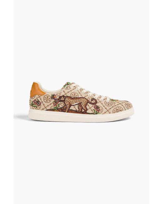 Tory Burch Natural Jacquard And Leather Sneakers