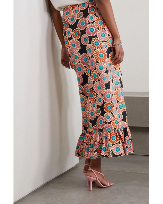 LaDoubleJ Black Cascata Ruffled Wrap-Effect Floral-Print Cotton-Blend Skirt