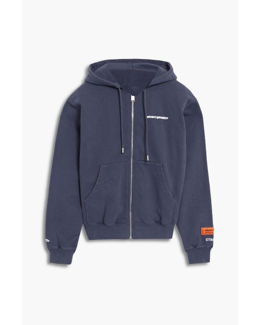 Heron Preston Blue Appliquéd Printed French Cotton-terry Zip-up Hoodie for men