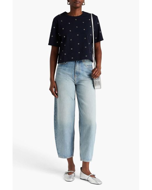 Veronica Beard Blue Sebastian Eyelet-Embellished Cotton-Jersey T-Shirt