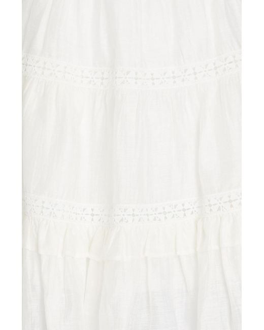Sandro White Guipure Lace-trimmed Linen-blend Gauze Skirt