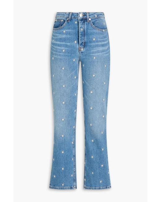 Maje Blue Embroidered High-Rise Bootcut Jeans