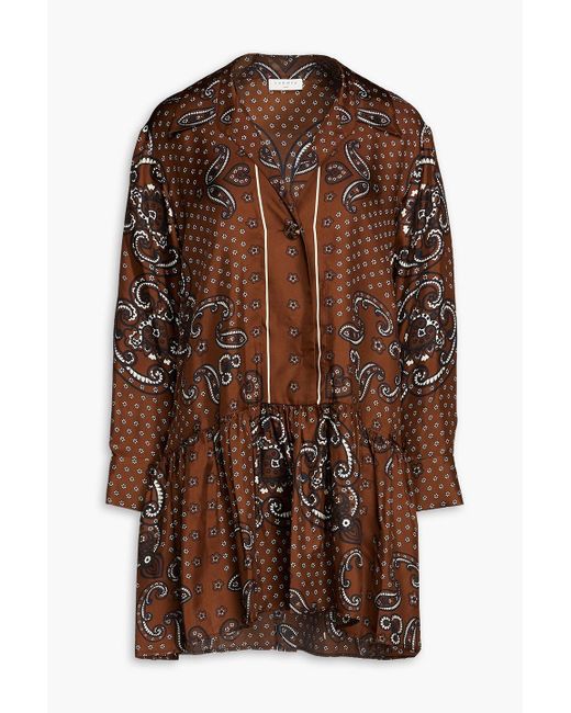 Sandro Brown Gathered Paisley-print Silk-twill Mini Dress