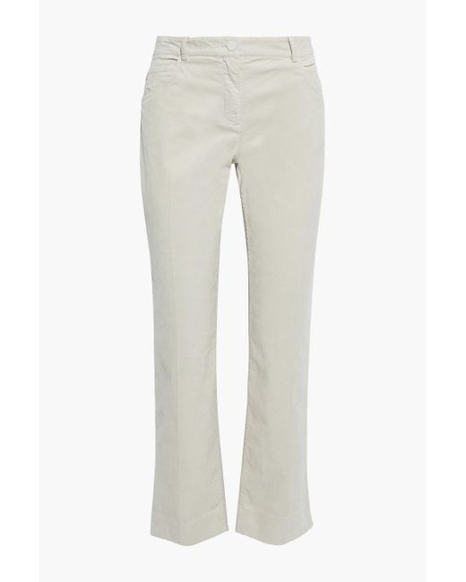 Theory White Cropped Cotton-Blend Corduroy Straight-Leg Pants